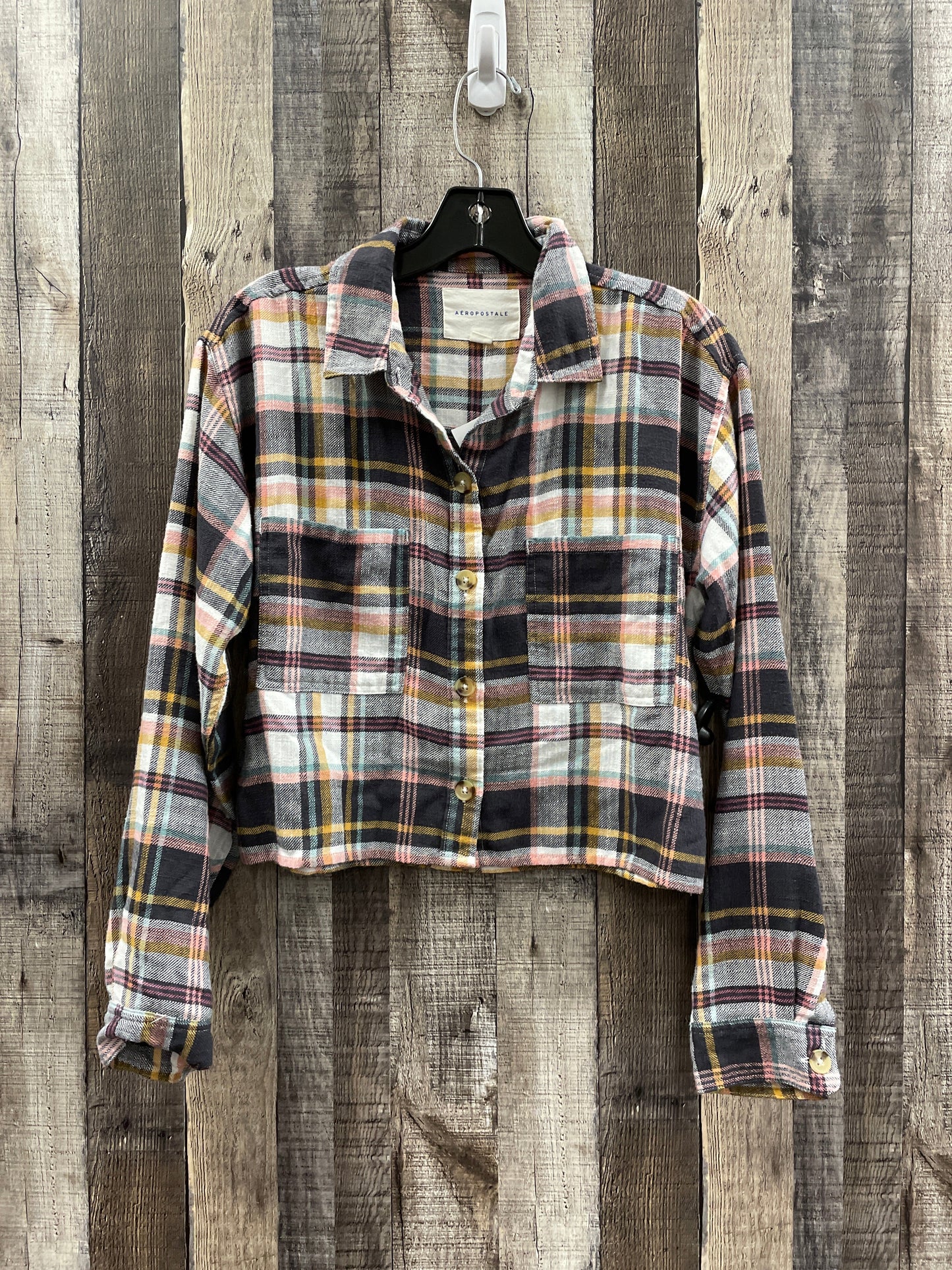 Top Long Sleeve By Aeropostale In Plaid Pattern, Size: M