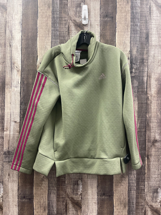 Green Athletic Top Long Sleeve Collar Adidas, Size S