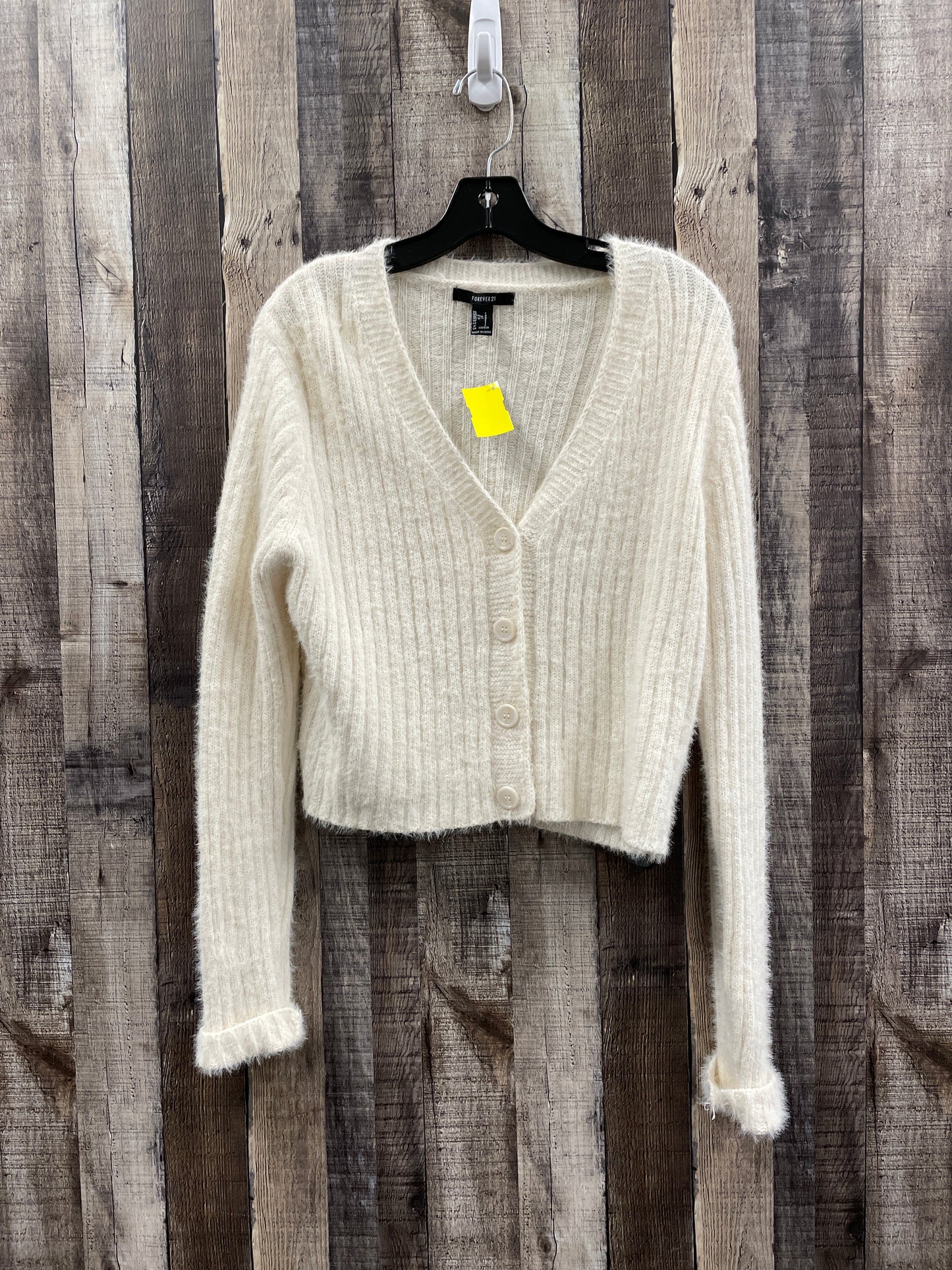 Sweater Cardigan By Forever 21 In Ivory, Size: L