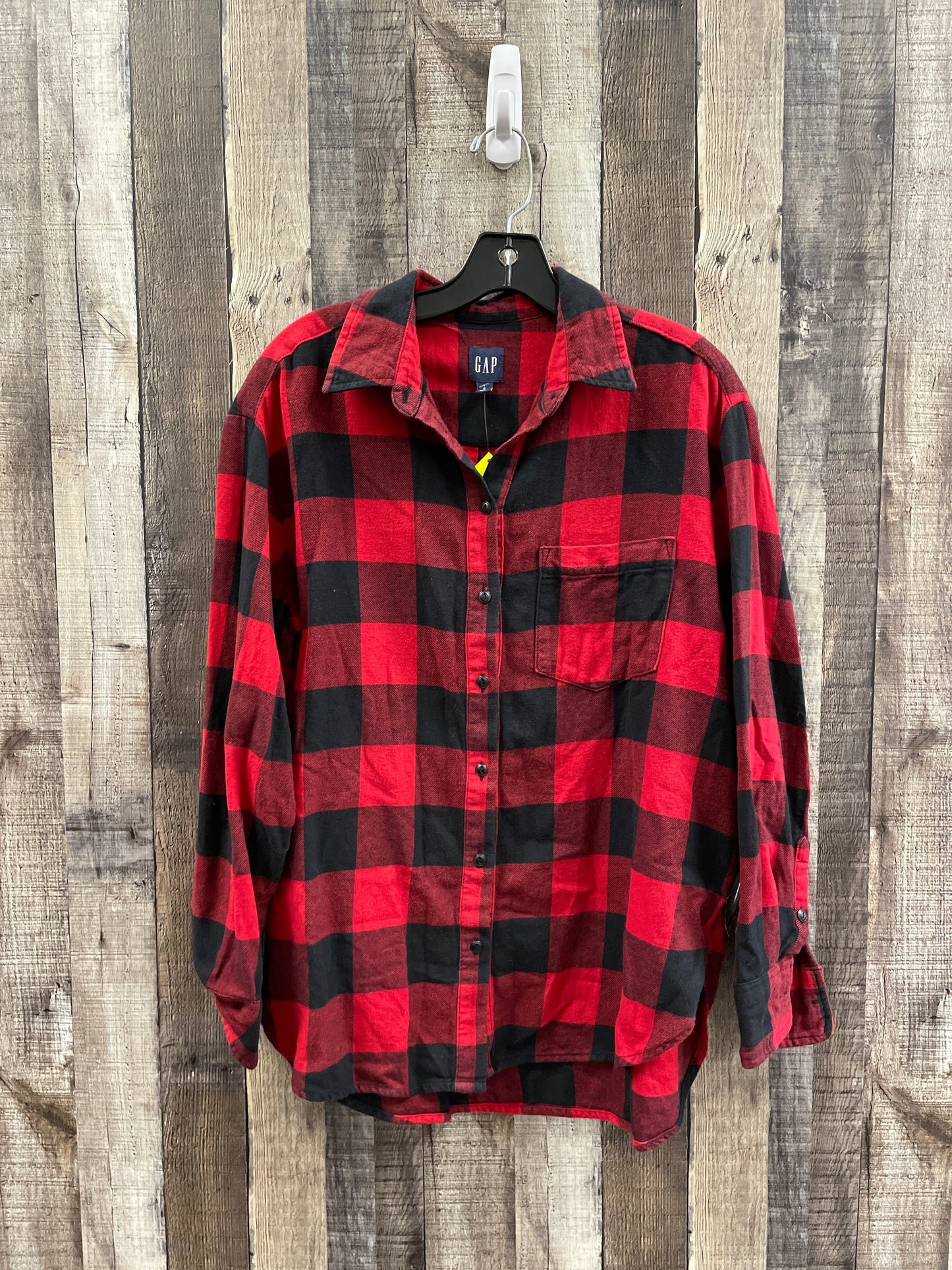 Top Long Sleeve By Gap In Plaid Pattern, Size: S