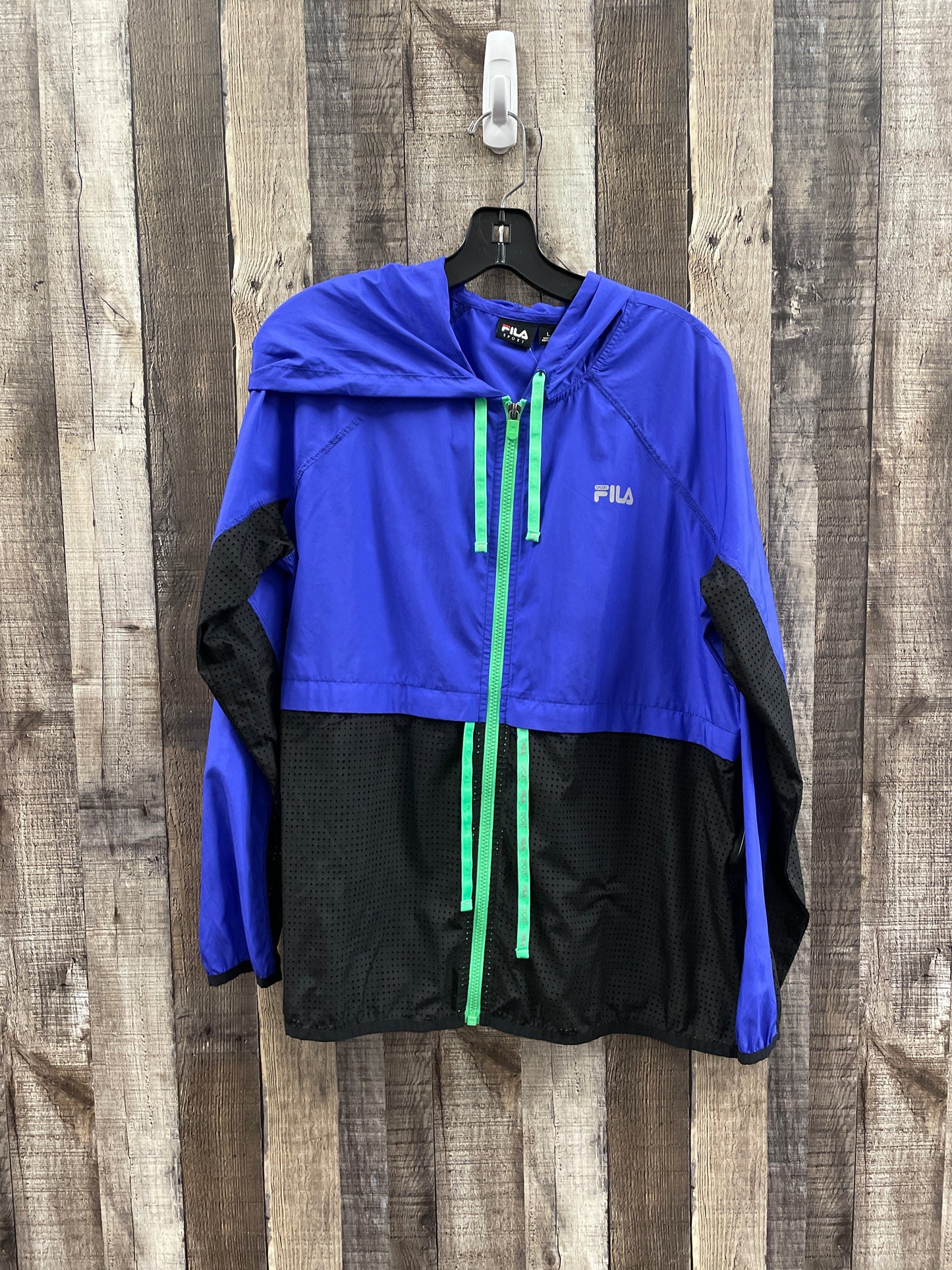 Athletic Jacket By Fila In Black & Blue, Size: L