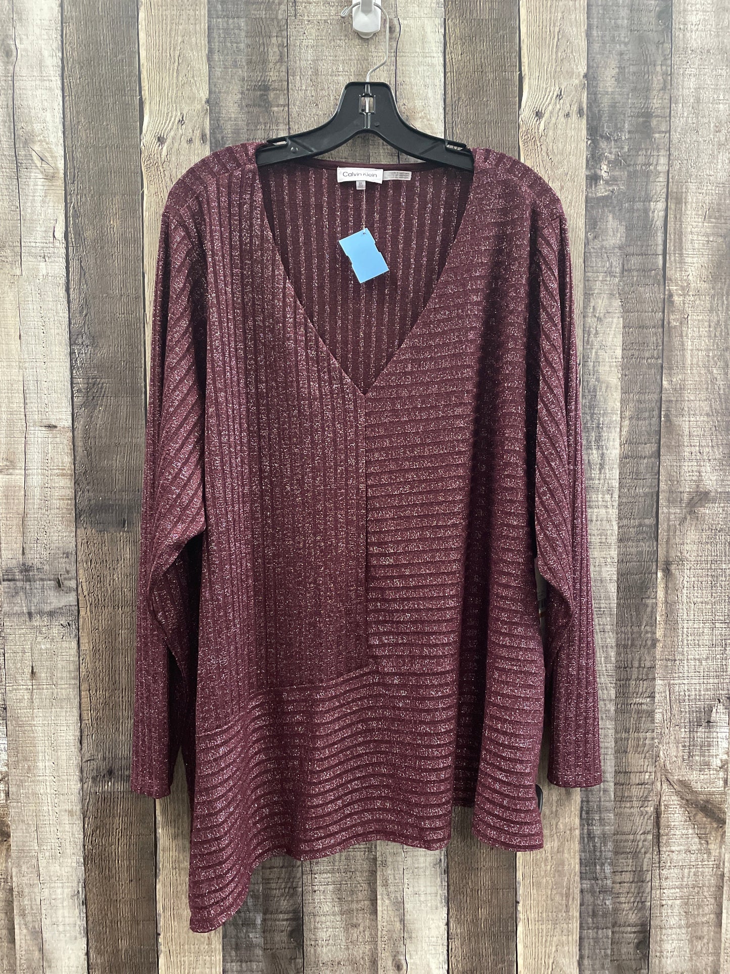 Blouse Long Sleeve By Calvin Klein In Maroon, Size: 3x