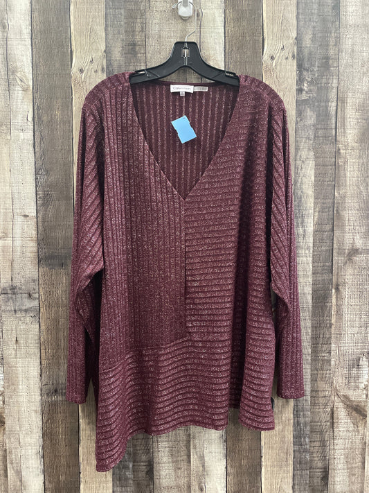 Blouse Long Sleeve By Calvin Klein In Maroon, Size: 3x