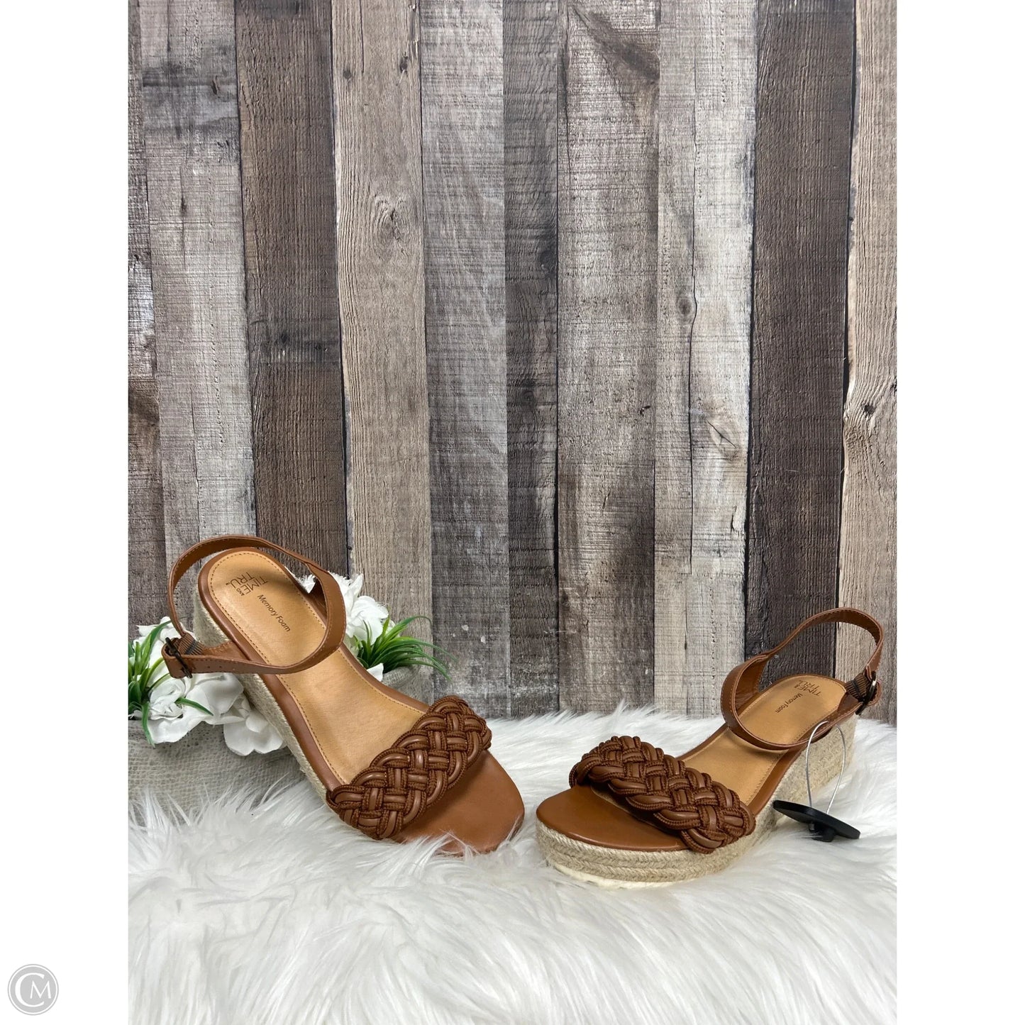 Sandals Heels Wedge By Time And Tru In Brown, Size: 11
