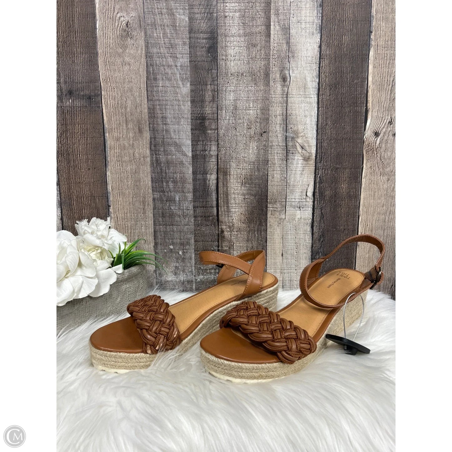 Sandals Heels Wedge By Time And Tru In Brown, Size: 11