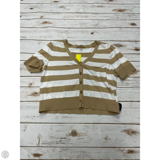 Sweater Cardigan Designer By Michael Kors In Tan & White, Size: L