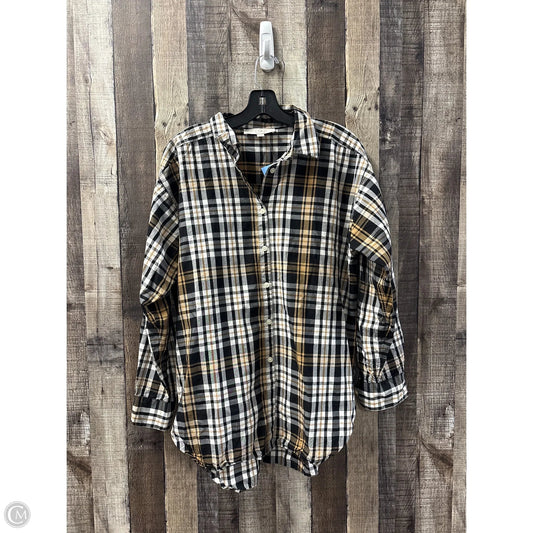 Top Long Sleeve By Loft In Plaid Pattern, Size: M