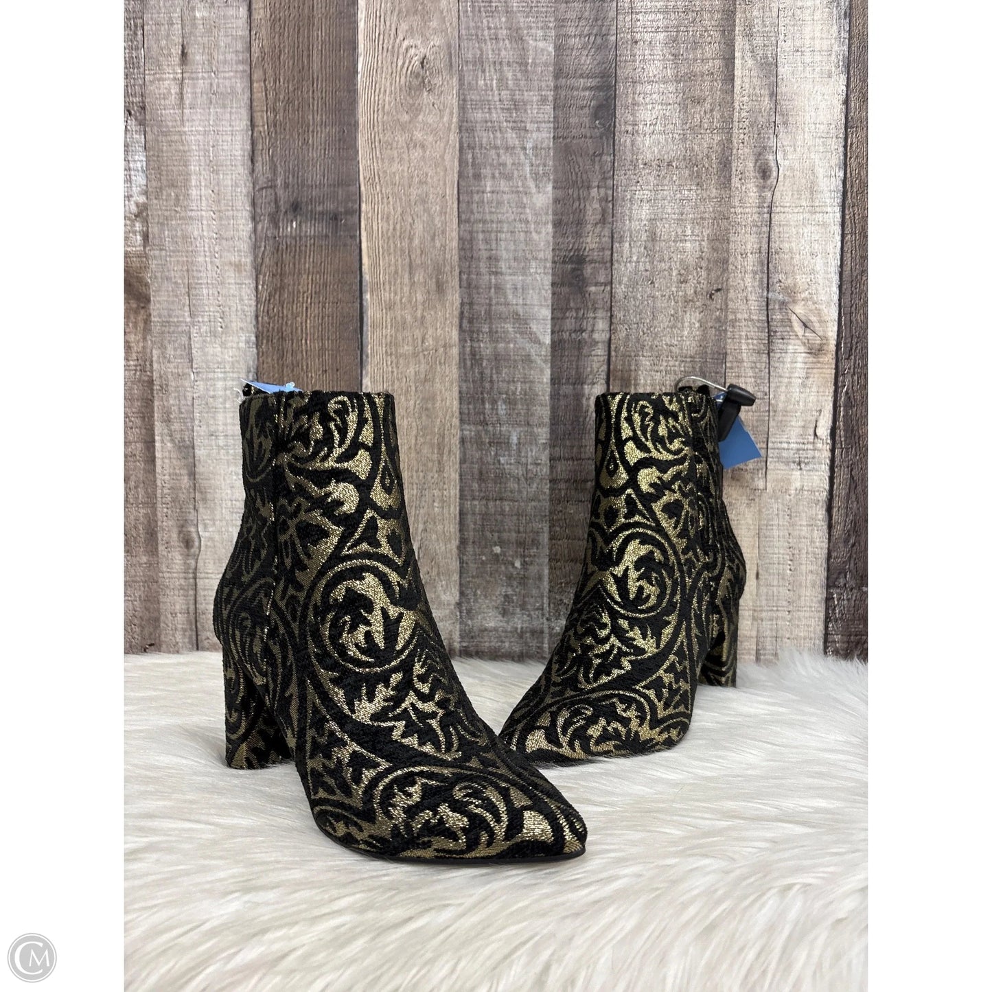 Boots Ankle Heels By Shoedazzle In Black & Gold, Size: 7