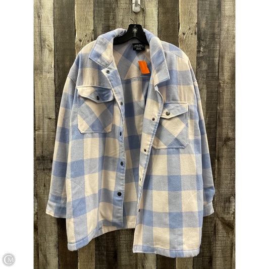 Jacket Shirt By Hfx In Blue & White, Size: Xxl