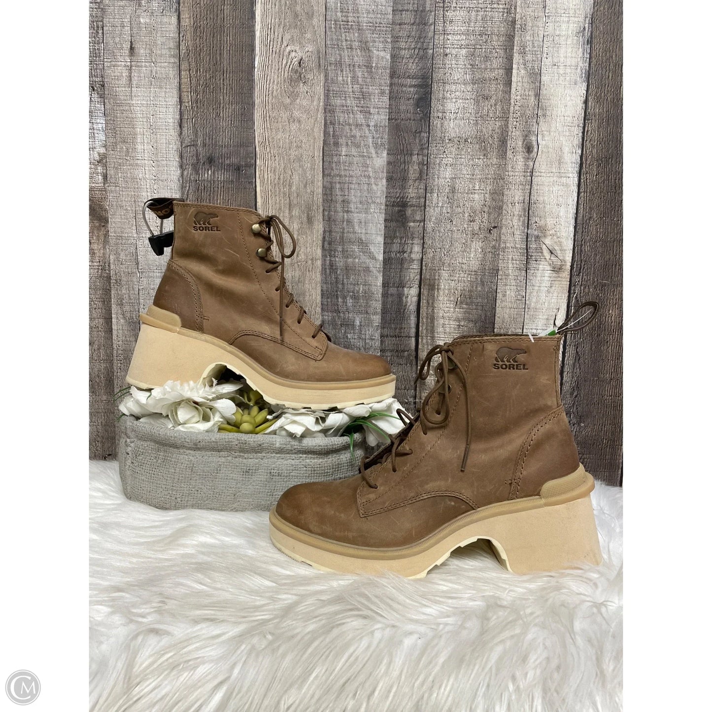 Boots Ankle Heels By Sorel In Brown, Size: 8