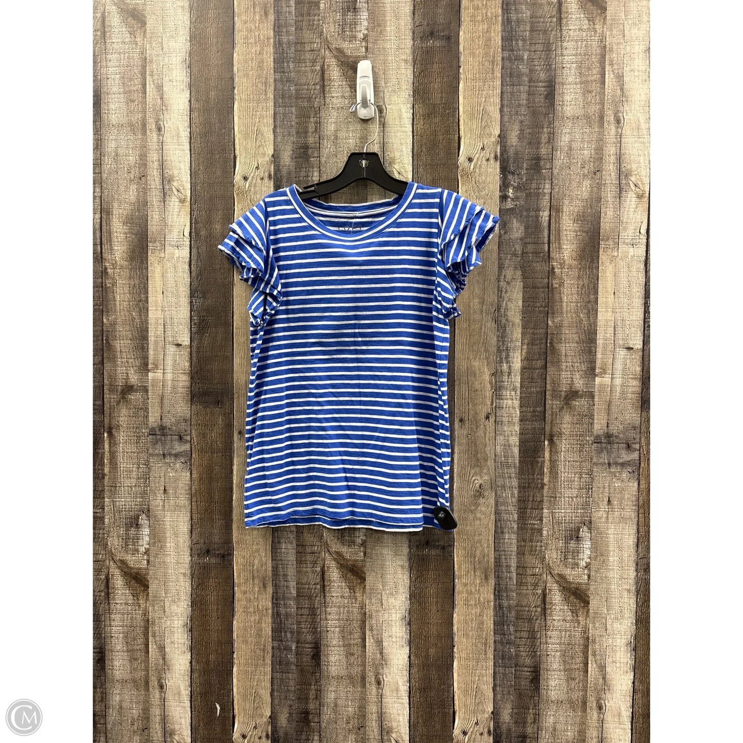Top Short Sleeve By Loft In Blue & White, Size: M