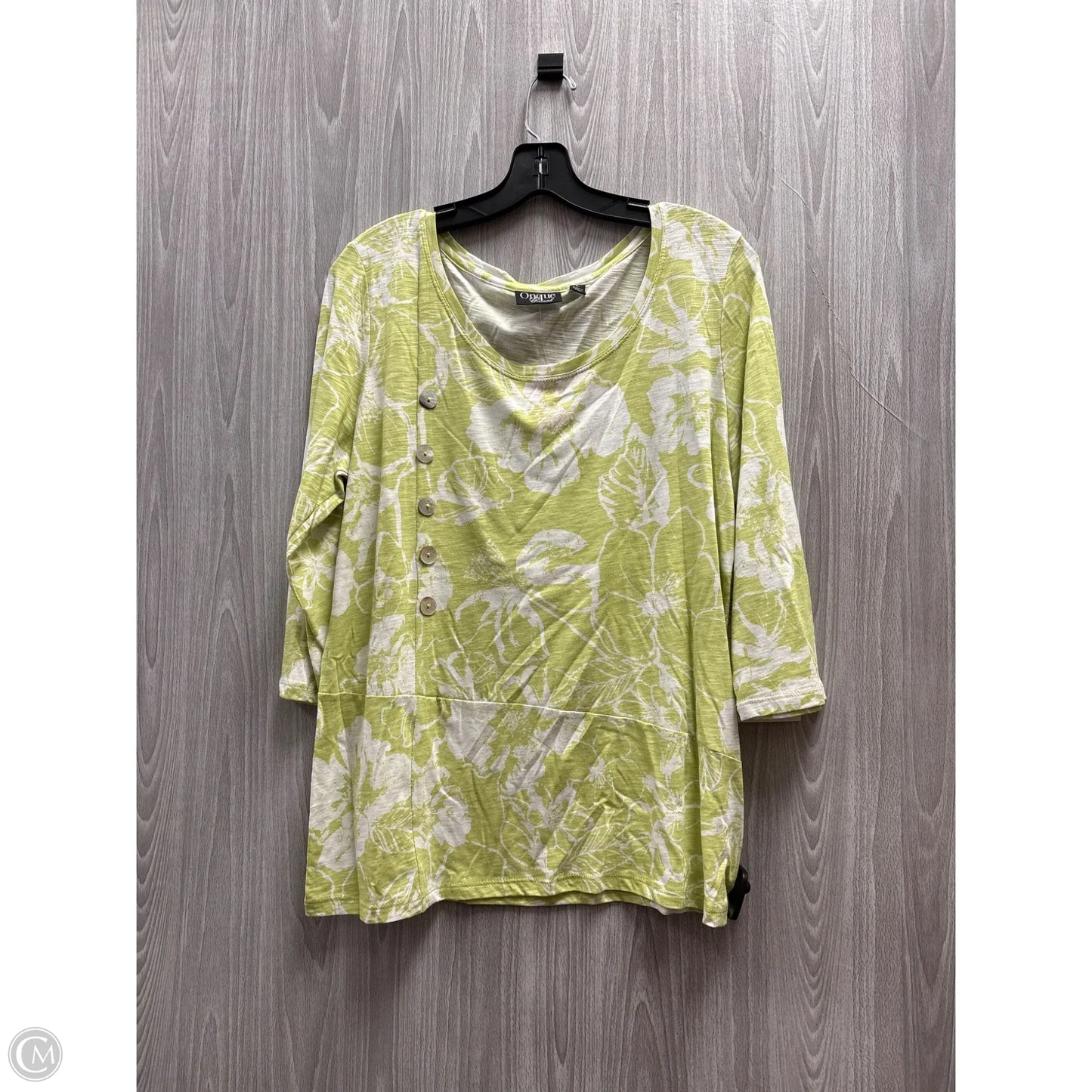 Top 3/4 Sleeve By Onque In Green & White, Size: L