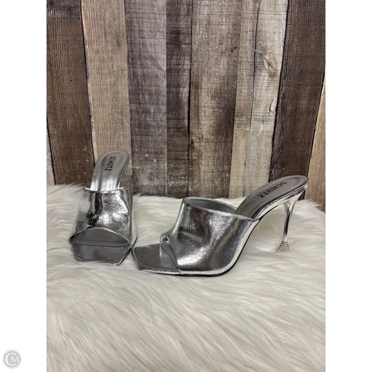 Sandals Heels Stiletto By Schutz In Silver, Size: 9.5