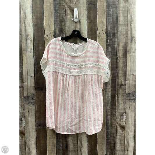 Top Short Sleeve By Blu Pepper In Pink & White, Size: 1x