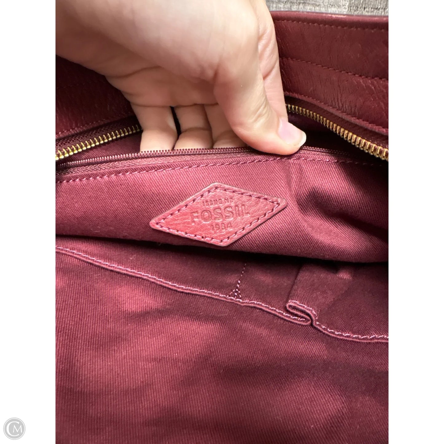 Handbag Leather By Fossil, Size: Large