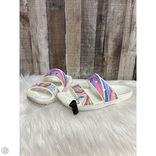 Sandals Flats By Crocs In Rainbow Print, Size: 10