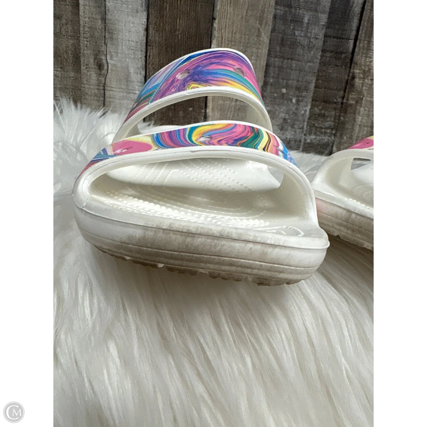 Sandals Flats By Crocs In Rainbow Print, Size: 10