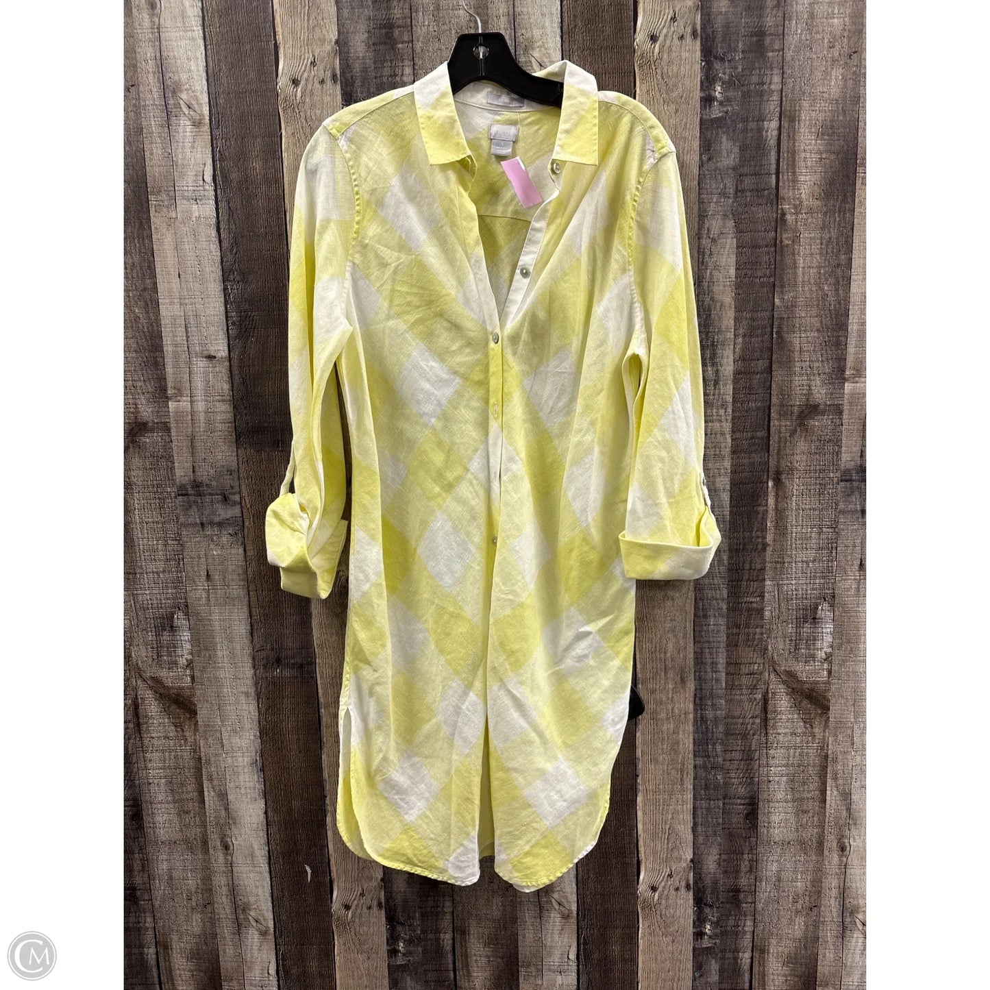 Dress Casual Midi By Chicos In White & Yellow, Size: M