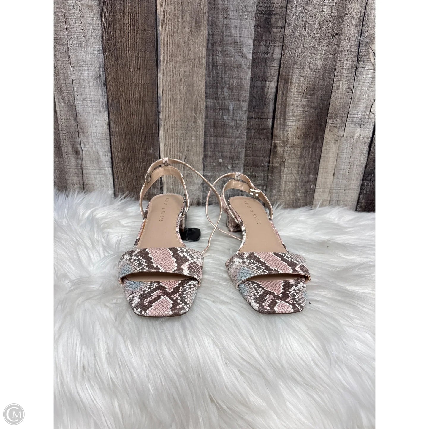 Sandals Heels Block By Kelly And Katie In Snakeskin Print, Size: 8