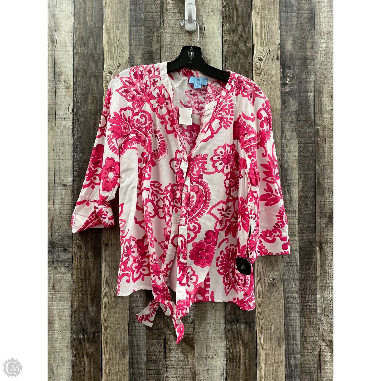 Top 3/4 Sleeve By Cece In Pink & White, Size: M