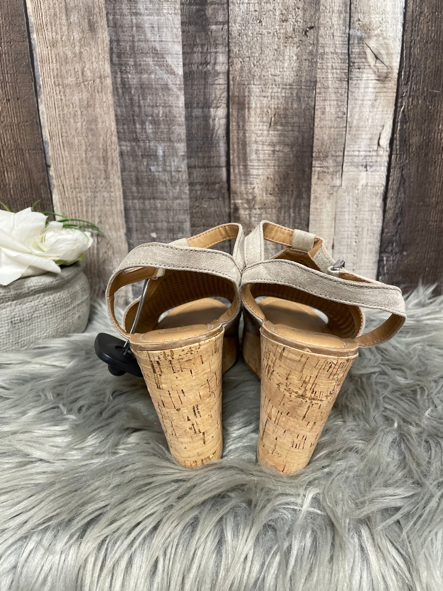 Brown Sandals Heels Wedge Franco Sarto, Size 5