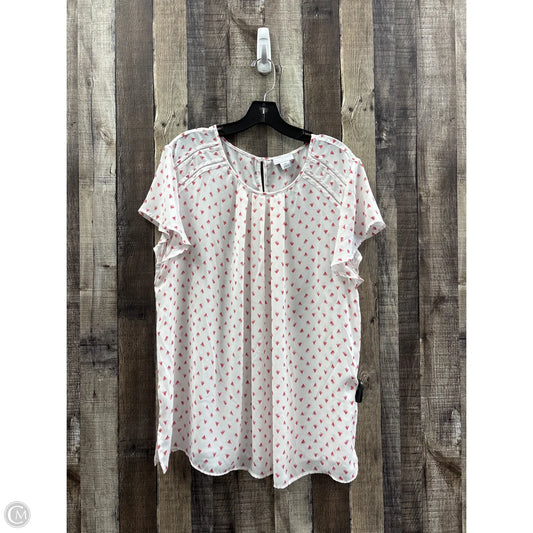 Top Short Sleeve By Liz Claiborne In Pink & White, Size: Xxl