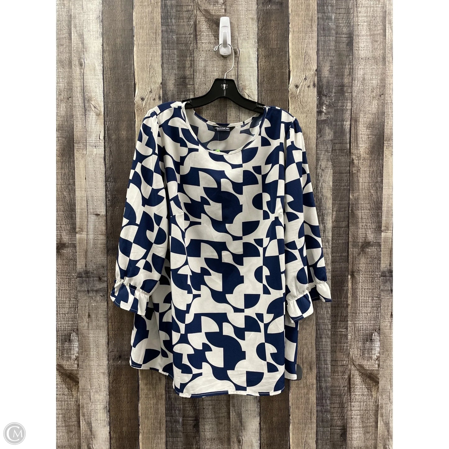Top Long Sleeve By Bloomchic In Blue & White, Size: 2x
