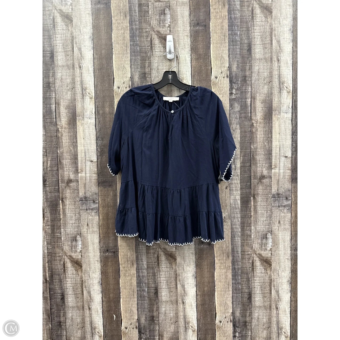 Top Short Sleeve By Loft In Navy, Size: M