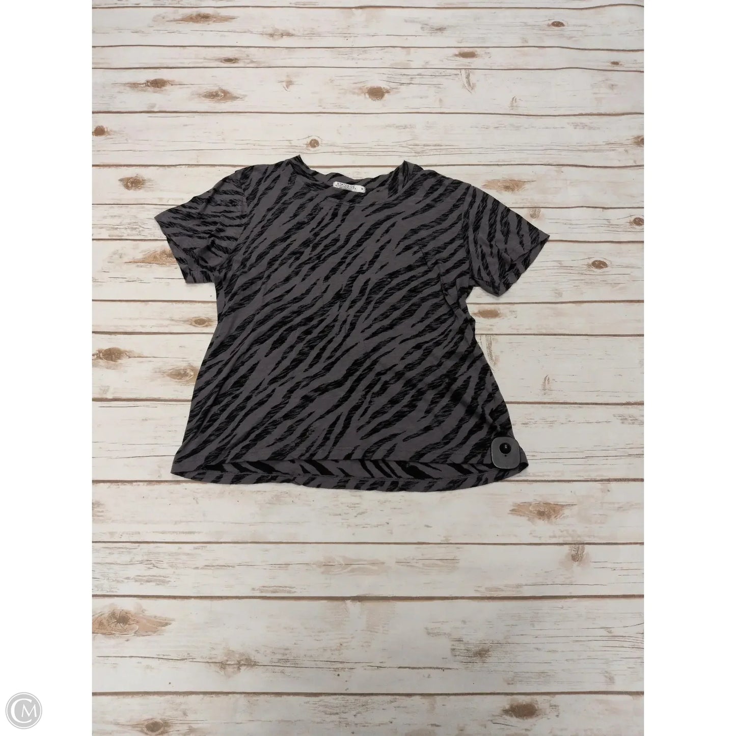 Top Short Sleeve By Anthropologie In Black & Grey, Size: M