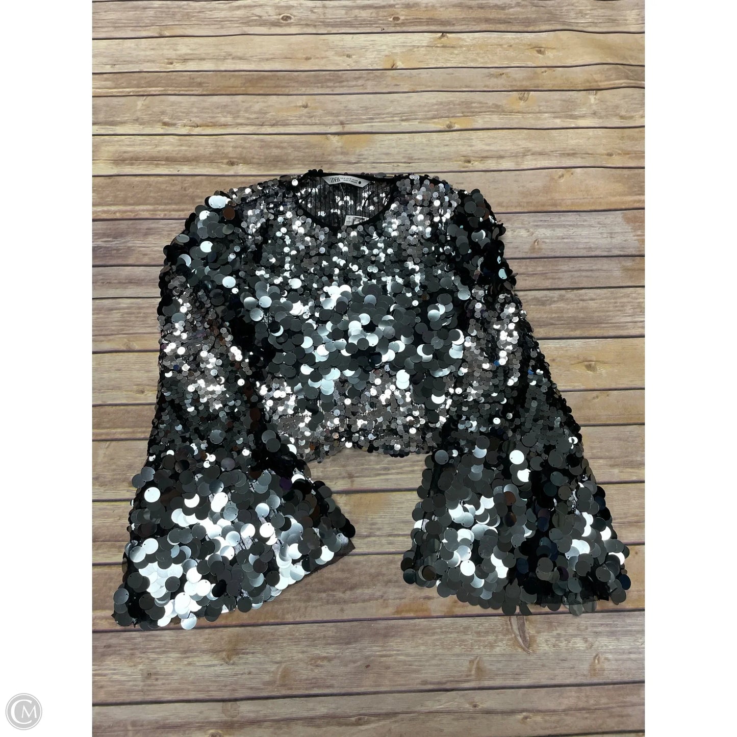 Top Long Sleeve By Zara In Black & Silver, Size: M