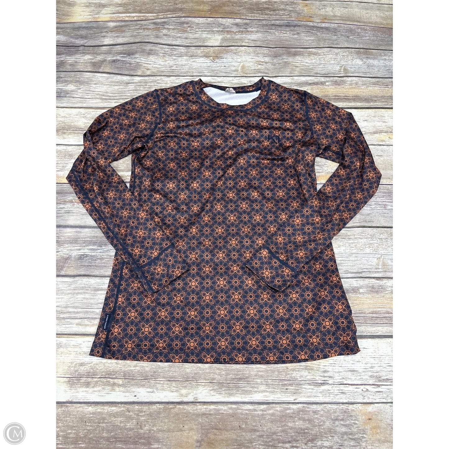 Athletic Top Long Sleeve Collar By Cmc In Brown, Size: L
