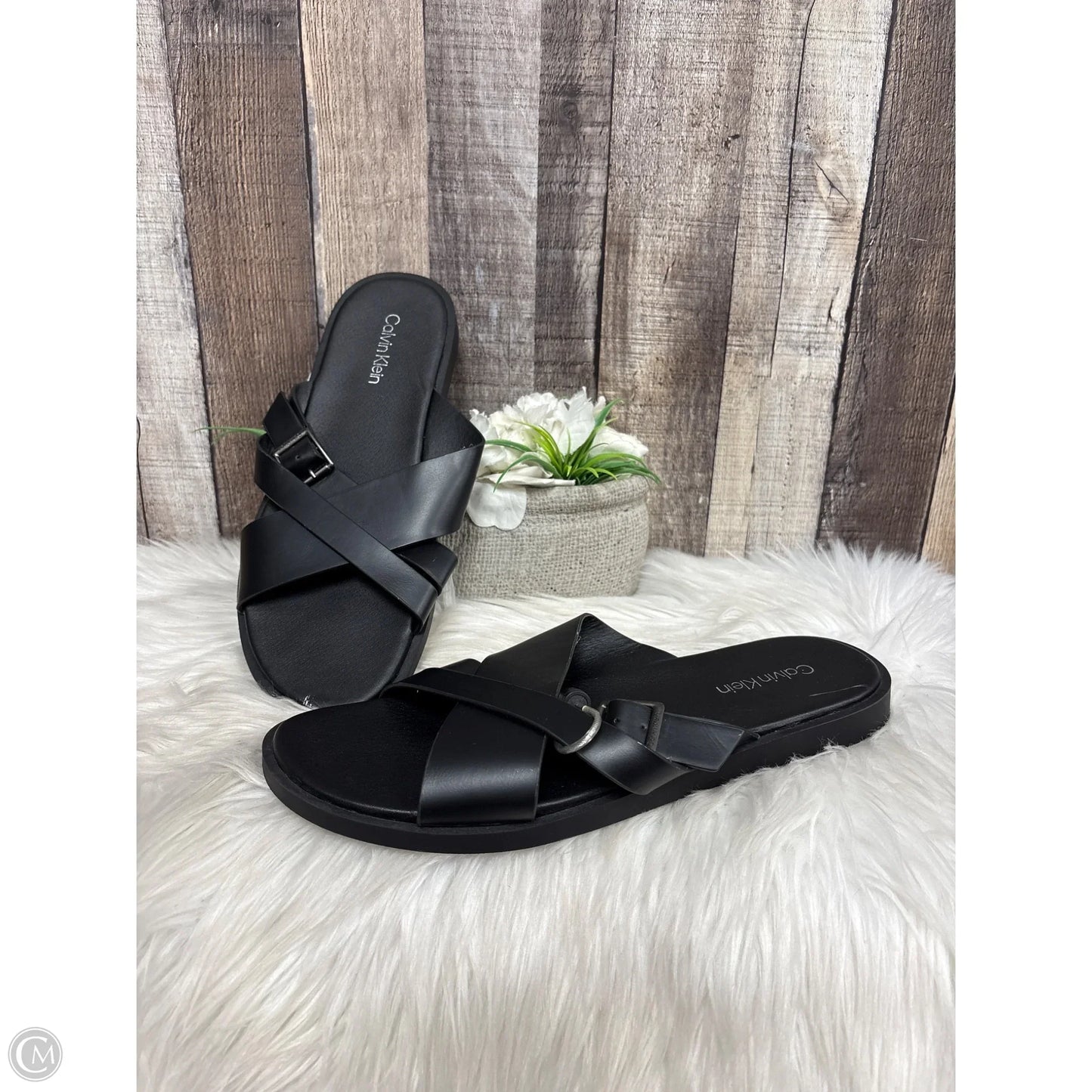 Sandals Flip Flops By Calvin Klein In Black, Size: 10
