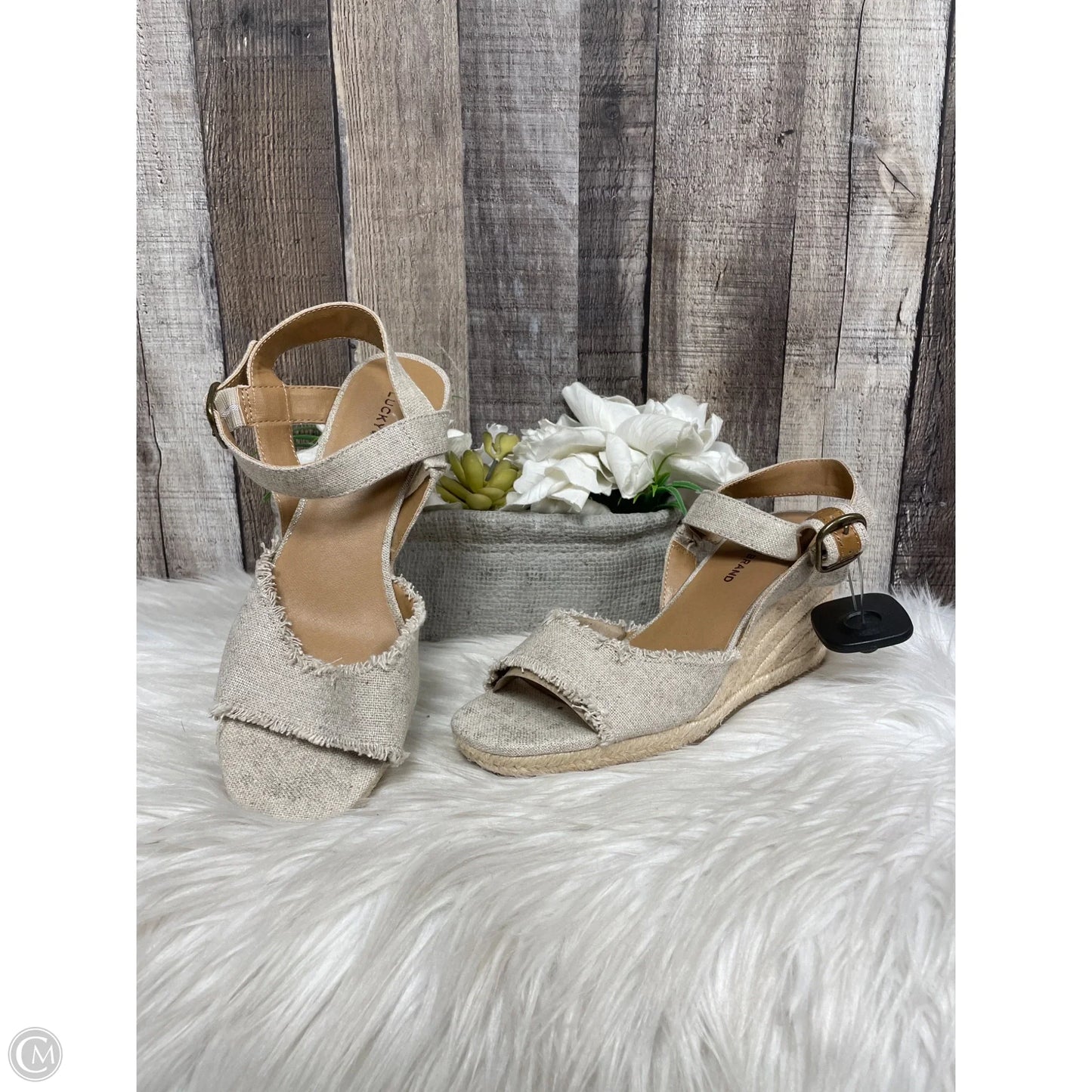 Sandals Heels Wedge By Lucky Brand In Tan, Size: 6.5