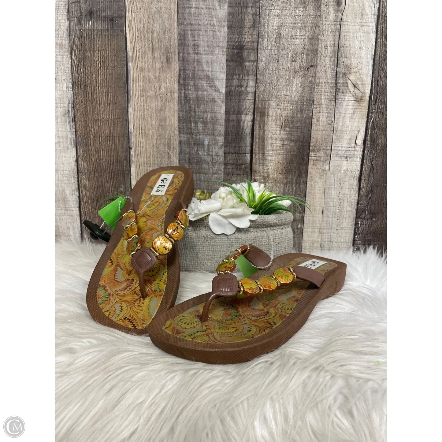 Sandals Flip Flops By Cme In Tan, Size: 10