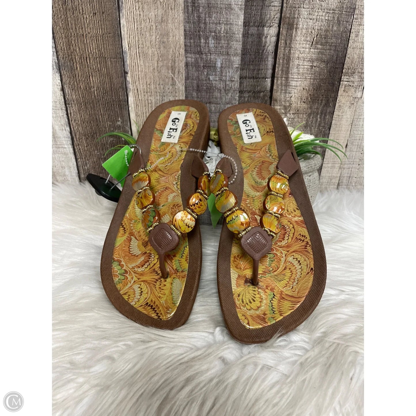 Sandals Flip Flops By Cme In Tan, Size: 10