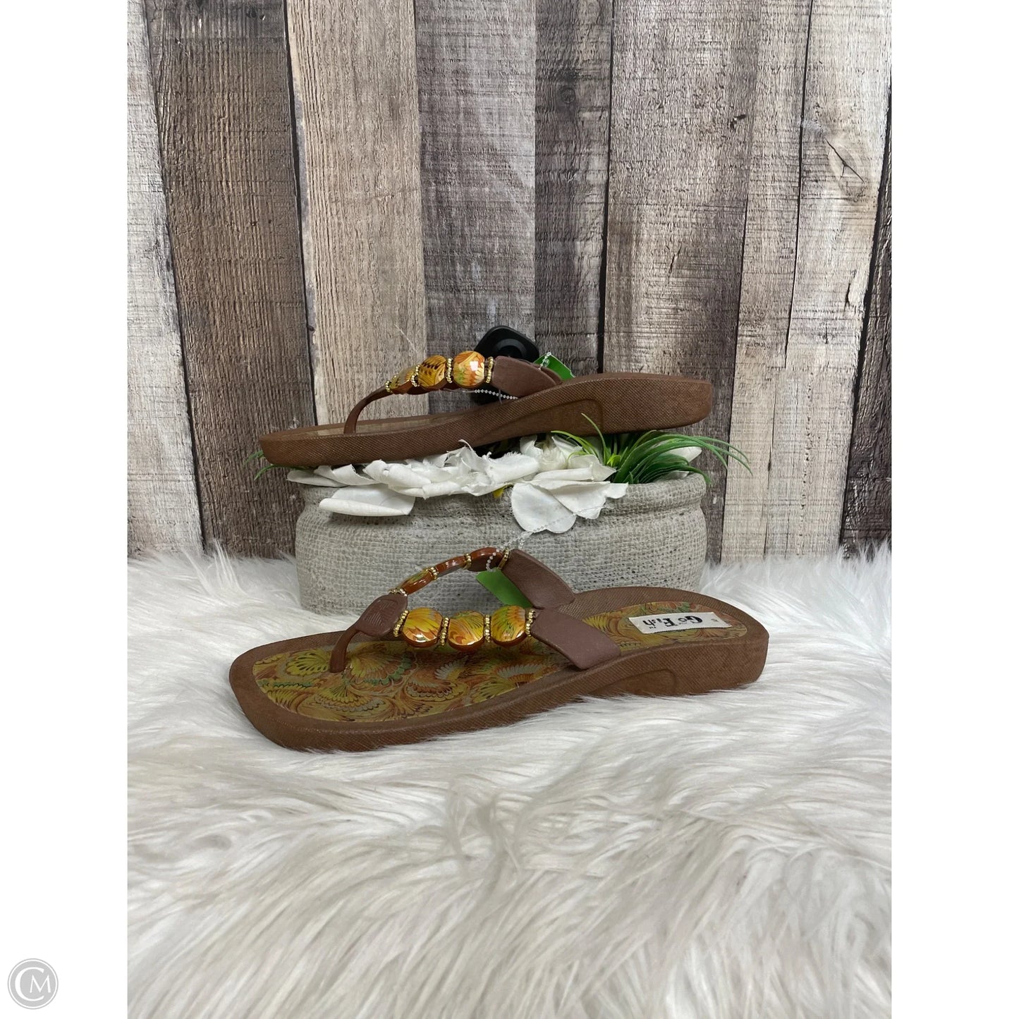 Sandals Flip Flops By Cme In Tan, Size: 10