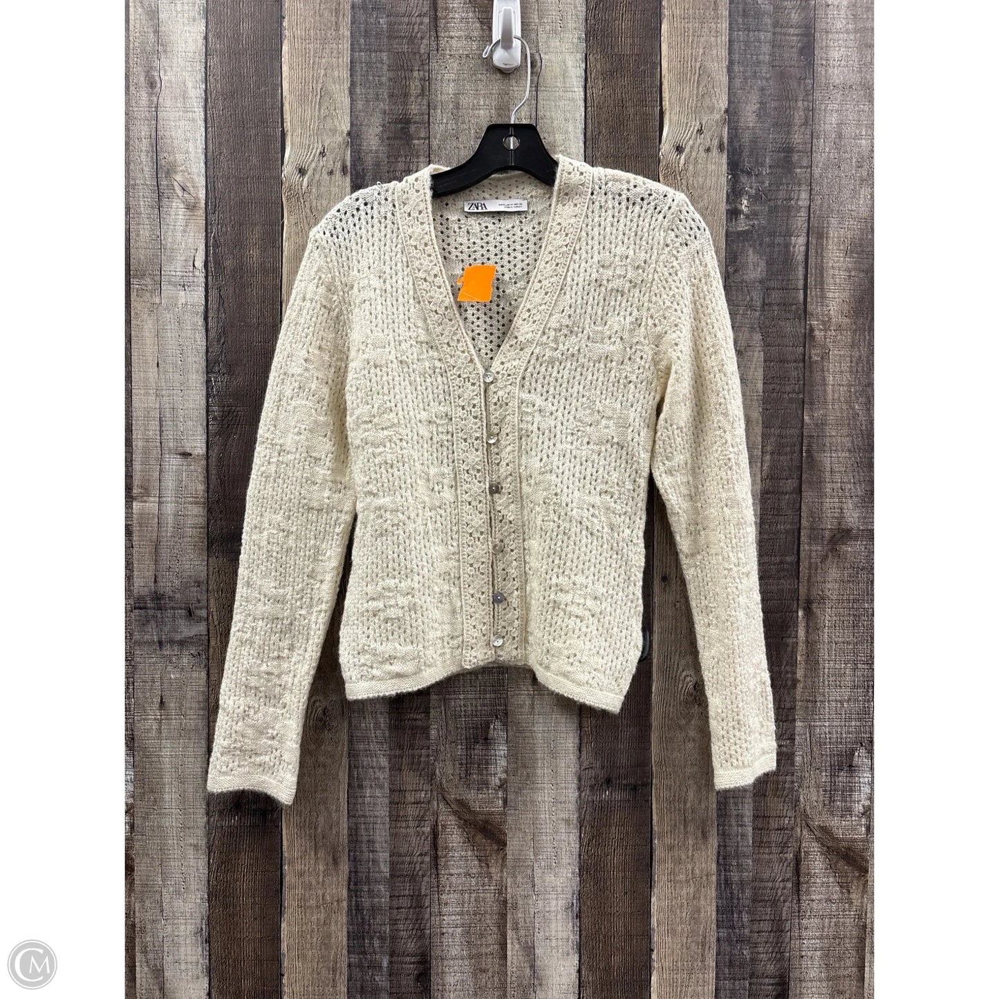 Sweater Cardigan By Zara In Cream, Size: M