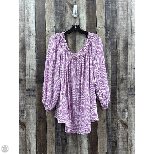 Top Long Sleeve By Terra & Sky In Pink & White, Size: 3x