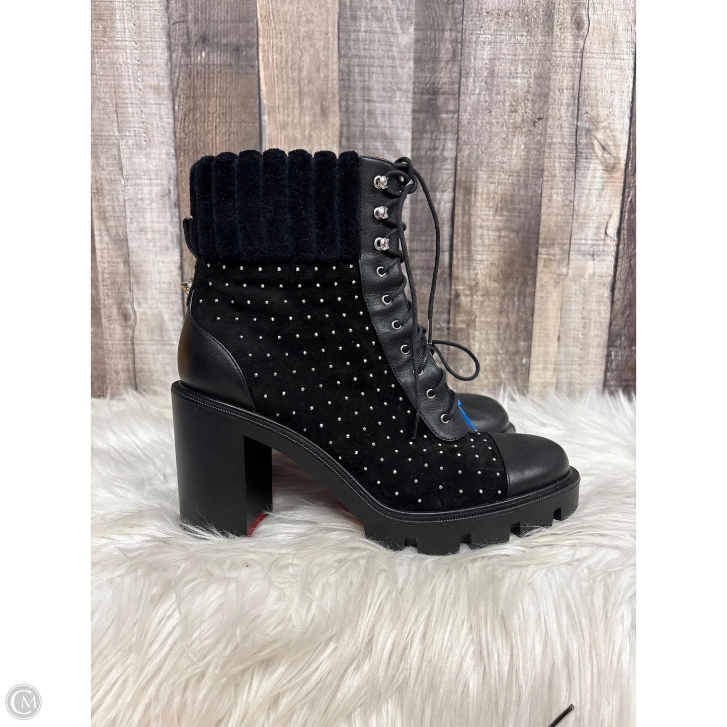 Boots Luxury Designer By Christian Louboutin In Black, Size: 9