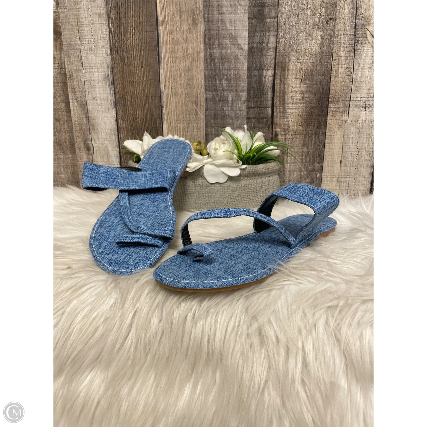 Sandals Flats By Cmf In Blue Denim, Size: 8.5