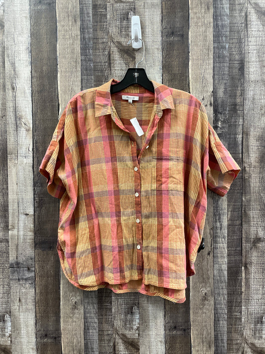 Top Short Sleeve By Madewell In Plaid Pattern, Size: S