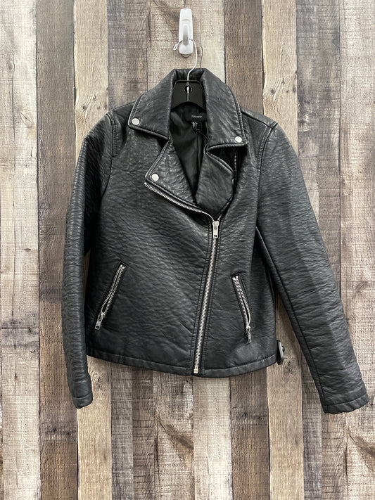 Jacket Moto By Forever 21 In Black & Silver, Size: S