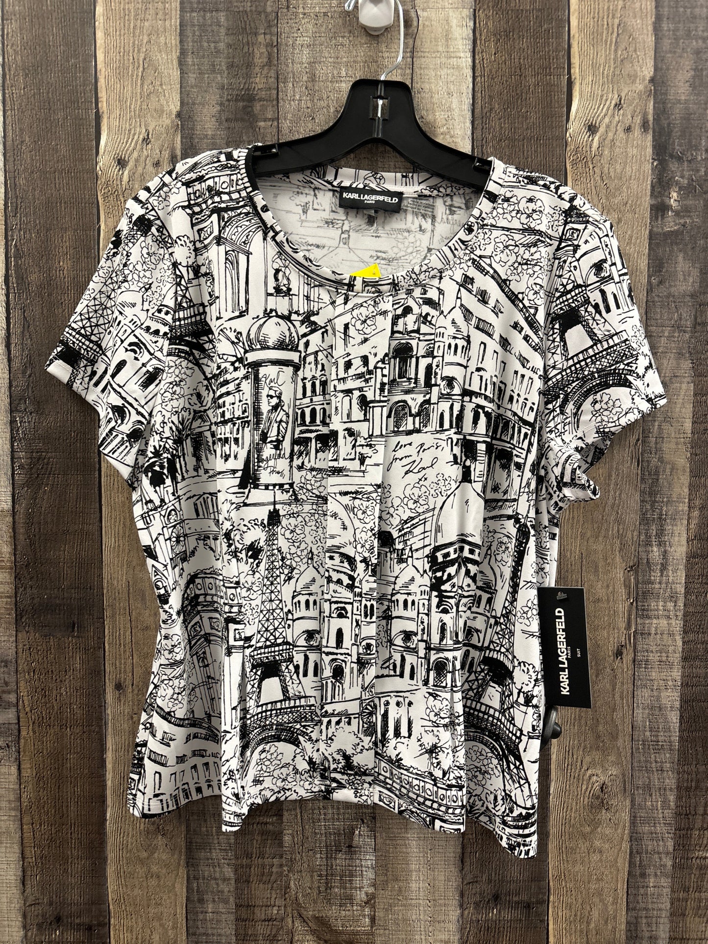 Top Short Sleeve Designer By Karl Lagerfeld In Black & White, Size: L