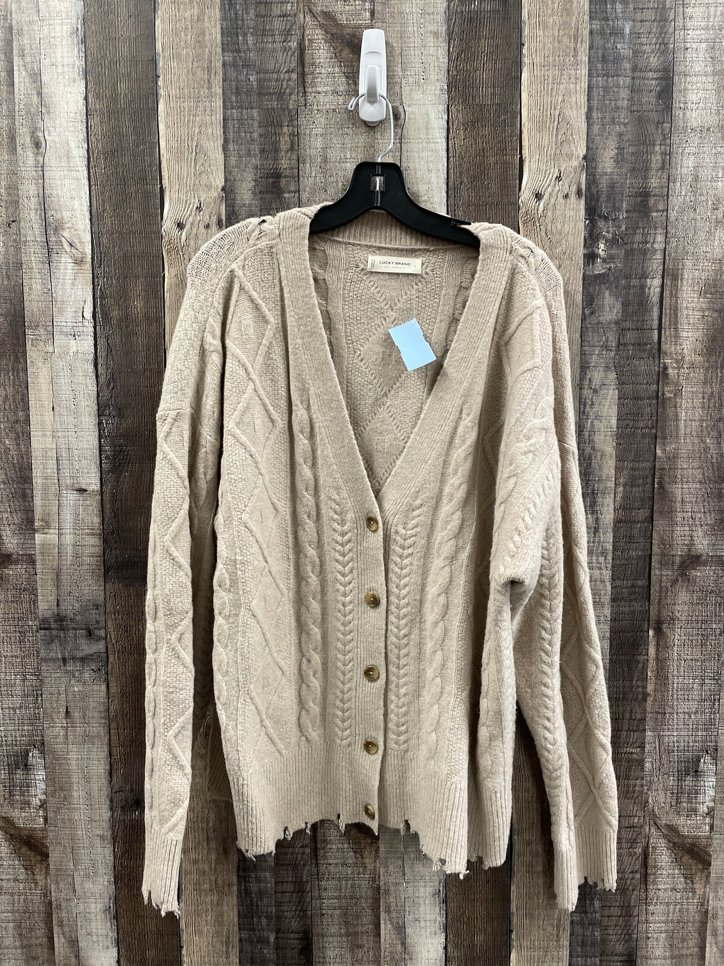 Sweater Cardigan By Lucky Brand In Tan, Size: L