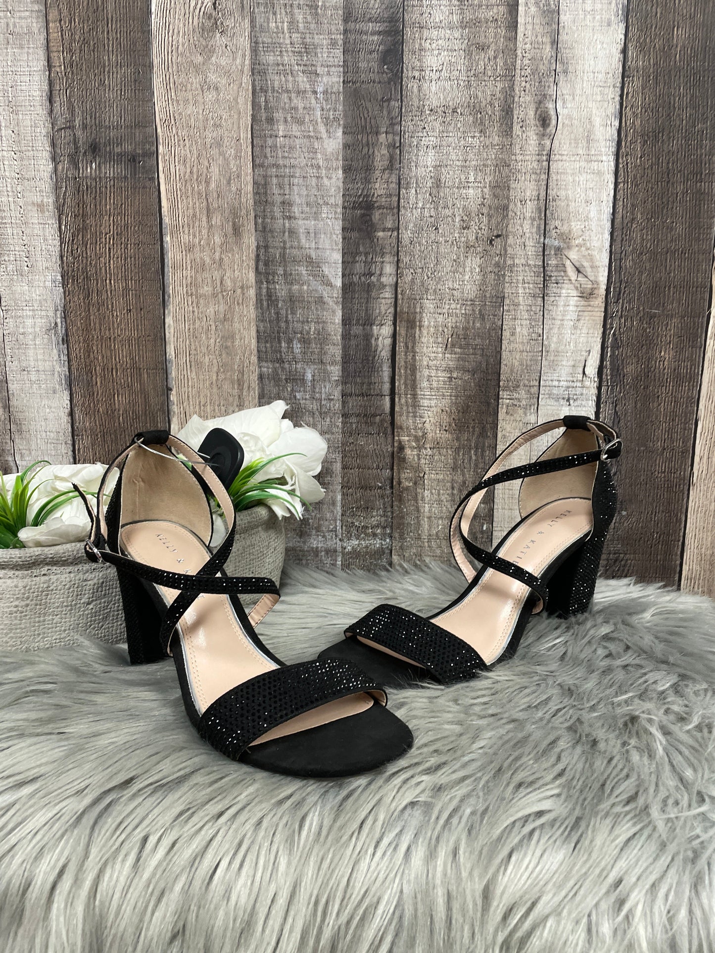 Sandals Heels Block By Kelly And Katie In Black, Size: 8.5