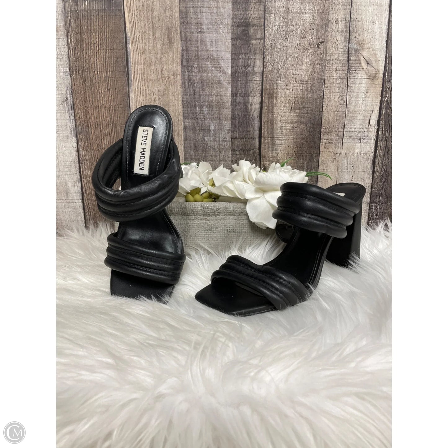 Sandals Heels Block By Steve Madden In Black, Size: 6.5