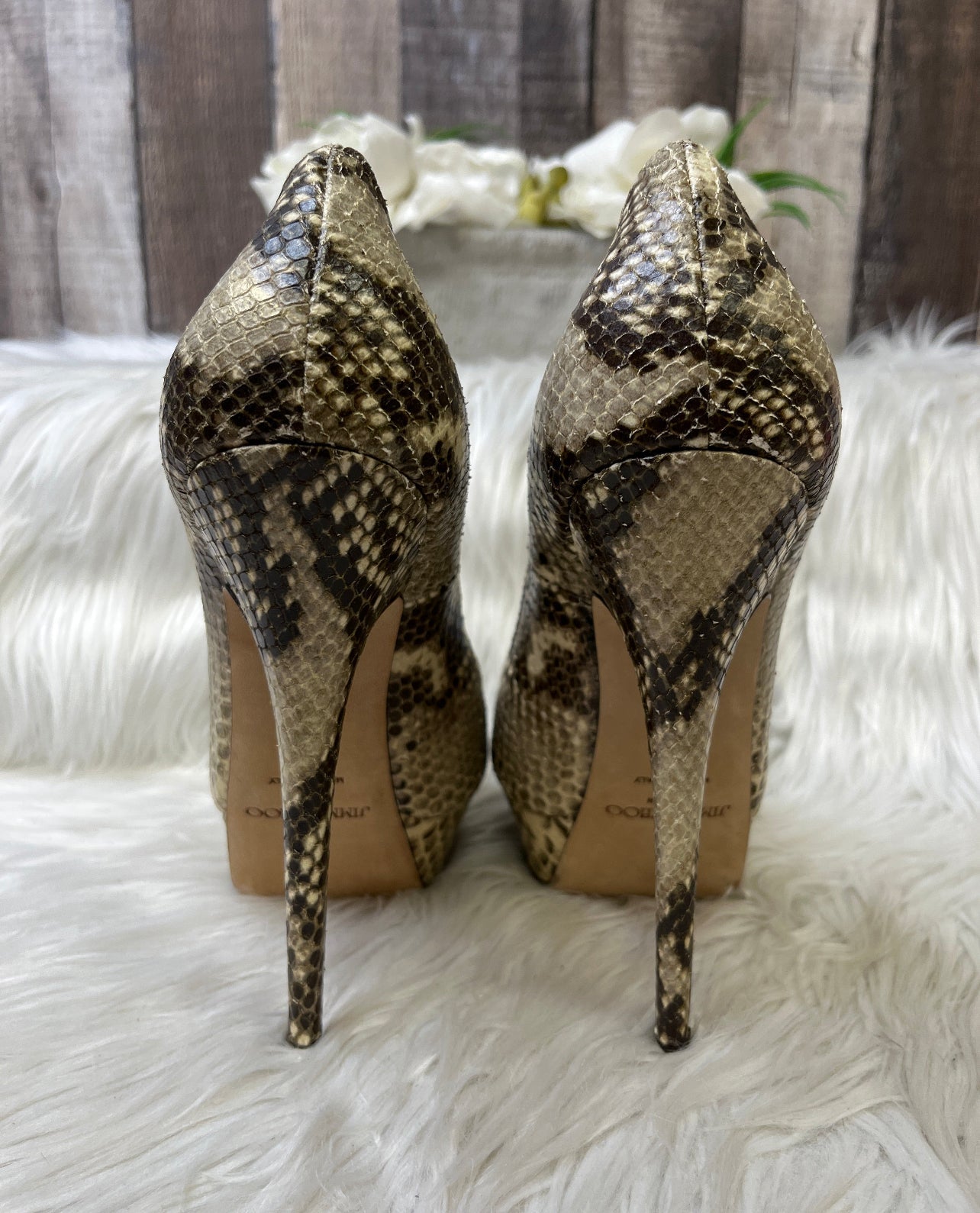 Snakeskin Print Shoes Luxury Designer Jimmy Choo, Size 8.5