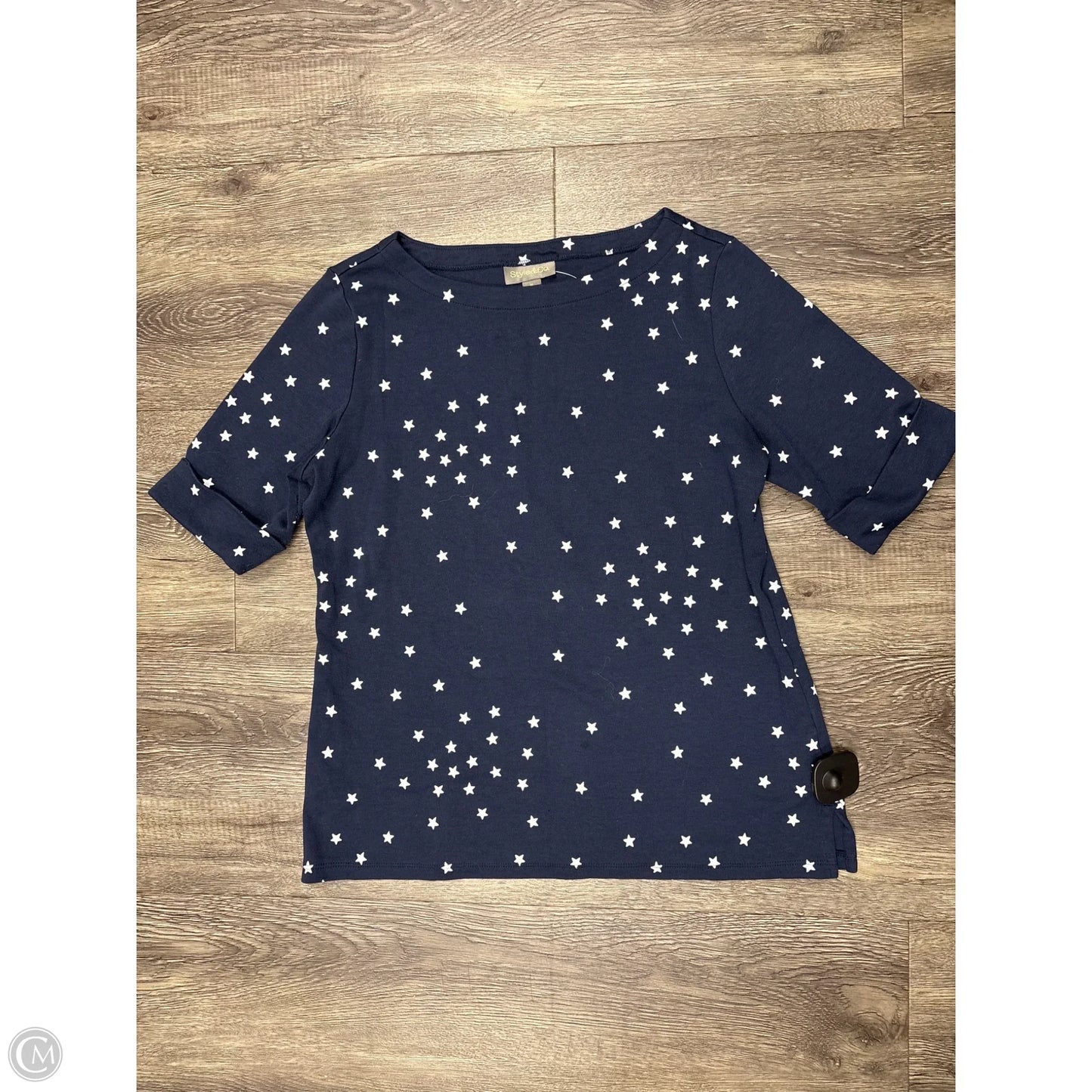 Top Short Sleeve By Style And Company In Blue & White, Size: M