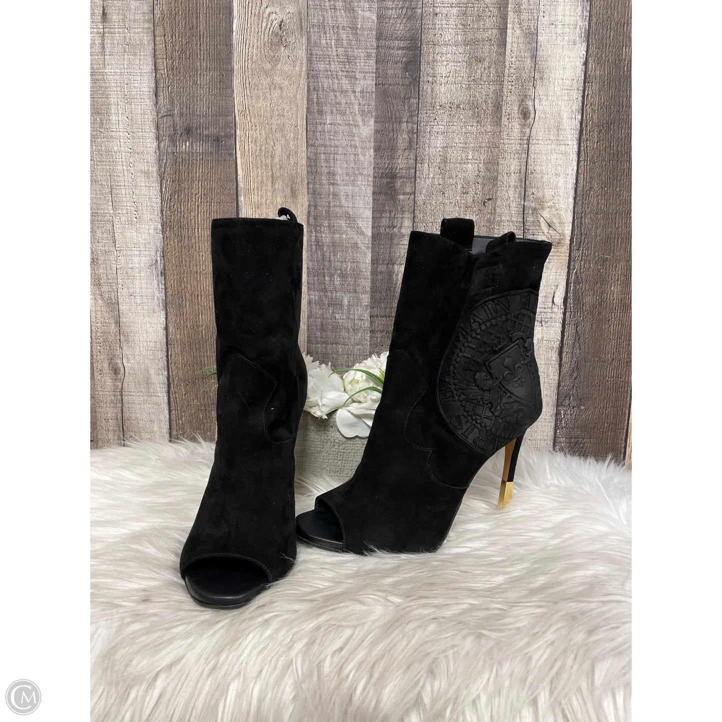 Boots Luxury Designer By Balmain In Black, Size: 8.5