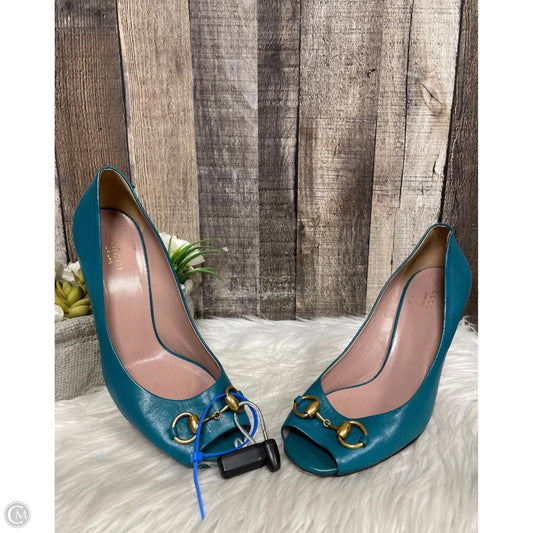 Shoes Luxury Designer By Gucci In Teal, Size: 10